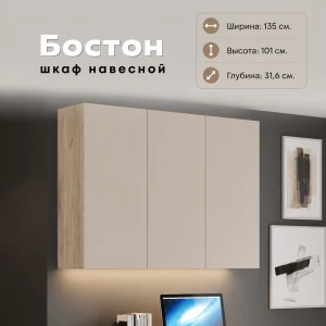 Шкаф навесной "Бостон" ШН-001 Дуб Крафт Серый/Кашемир